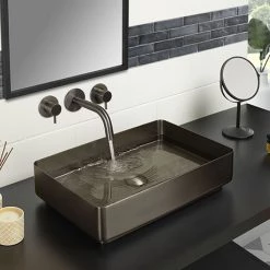 JTP Vos Brushed Black Rectangular Stainless Steel Counter Top Basin + Waste