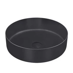 JTP Vos Matt Black Round Stainless Steel Counter Top Basin + Waste