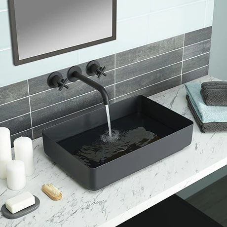 JTP Vos Matt Black Rectangular Stainless Steel Counter Top Basin + Waste 1 JTP Vos Matt Black Rectangular Stainless Steel Counter Top Basin + Waste