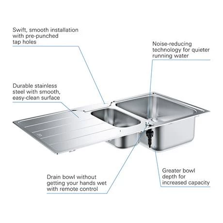 Grohe K500 1.5 Bowl Stainless Steel Kitchen Sink - 31572SD1 2 Grohe K500 1.5 Bowl Stainless Steel Kitchen Sink - 31572SD1 - Image 2