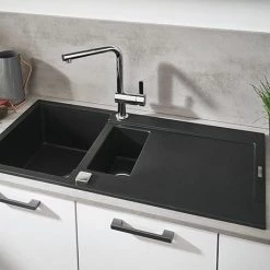 Grohe K500 1.5 Bowl Composite Quartz Kitchen Sink with Drainer - Black - 31646AP0