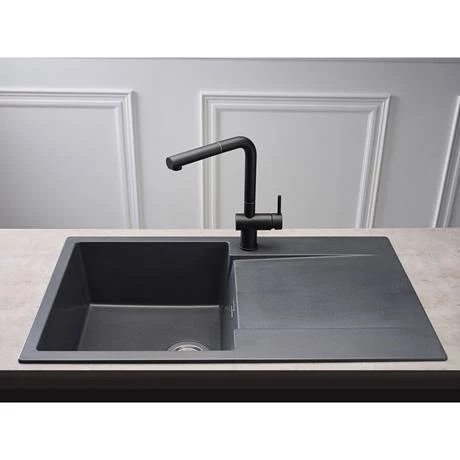 Reginox Amsterdam 10 1.0 Bowl Granite Kitchen Sink - Black Silvery 2 Reginox Amsterdam 10 1.0 Bowl Granite Kitchen Sink - Black Silvery - Image 2