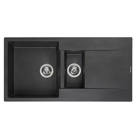 Reginox Amsterdam 15 1.5 Bowl Granite Kitchen Sink - Black Silvery 1 Reginox Amsterdam 15 1.5 Bowl Granite Kitchen Sink - Black Silvery