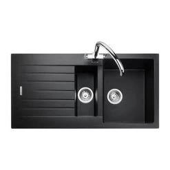 Rangemaster Andesite Ash Black 1.5 Bowl Igneous Granite Kitchen Sink -Kitchen Sinks Shop AND1052AS D2 460