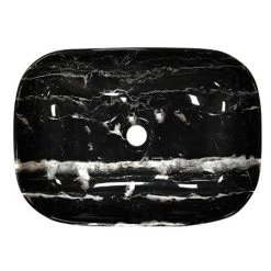 Arezzo 455 x 325mm Curved Rectangular Counter Top Basin - Gloss Black Marble Effect -Kitchen Sinks Shop AZ1004 d2 460