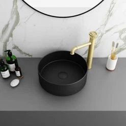 Arezzo 352mm Matt Black Round Counter Top Basin -Kitchen Sinks Shop AZ110AMB d2 460