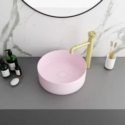 Arezzo 352mm Matt Pink Round Counter Top Basin -Kitchen Sinks Shop AZ110AMP d2 460