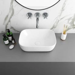Arezzo Stone Resin Floating Basin Shelf incl. 2 Curved Rectangular Basins - 1200mm Wide -Kitchen Sinks Shop AZ12MWSLFB2 n d2 460
