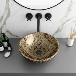 Arezzo Round 410mm Gold Mottled Design Ceramic Counter Top Basin