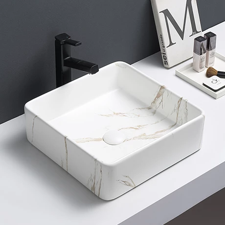 Arezzo 405 x 405mm Square Counter Top Basin - Matt White Marble Effect 1 Arezzo 405 x 405mm Square Counter Top Basin - Matt White Marble Effect