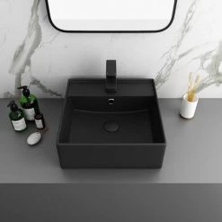 Arezzo 405mm Matt Black Square Wall Mounted / Counter Top Basin -Kitchen Sinks Shop AZ4BMB n d3 460