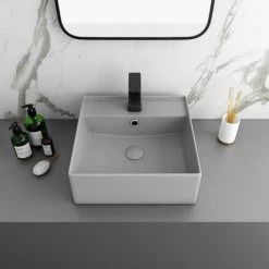 Arezzo 405mm Matt Grey Square Wall Mounted / Counter Top Basin -Kitchen Sinks Shop AZ4BMH n d3 460