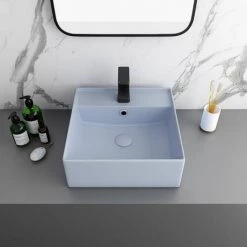 Arezzo 405mm Matt Blue Square Wall Mounted / Counter Top Basin 5 Arezzo 405mm Matt Blue Square Wall Mounted / Counter Top Basin -Kitchen Sinks Shop AZ4BML n d3 460