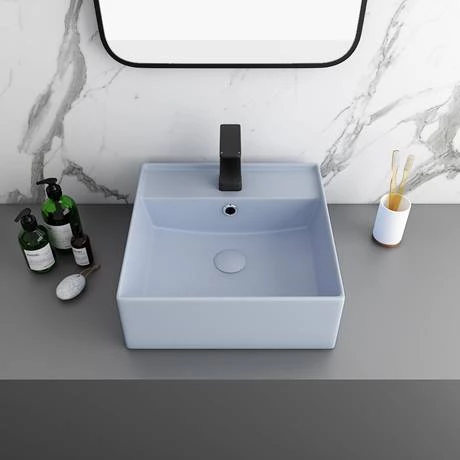 Arezzo 405mm Matt Blue Square Wall Mounted / Counter Top Basin 3 Arezzo 405mm Matt Blue Square Wall Mounted / Counter Top Basin - Image 3