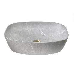 Arezzo 505 x 385mm Curved Rectangular Counter Top Basin - Light Grey Marble Effect -Kitchen Sinks Shop AZ505LGM n d1 460