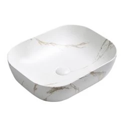 Arezzo 505 x 405mm Curved Rectangular Counter Top Basin - Matt White Marble Effect