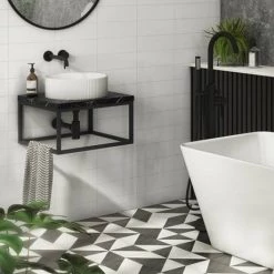 Arezzo 500 Black Marble Effect Worktop with Matt Black Wall Mounted Frame 5 Arezzo 500 Black Marble Effect Worktop with Matt Black Wall Mounted Frame -Kitchen Sinks Shop AZ5BLKFRMBM d24 460