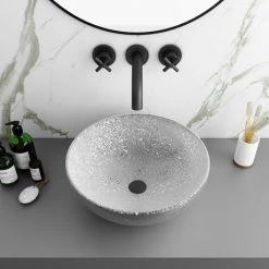 Arezzo Round 410mm Silver Mottled Design Ceramic Counter Top Basin