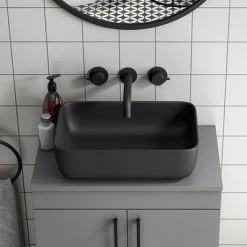 Arezzo 460 x 325mm Matt Black Coloured Curved Rectangular Counter Top Basin