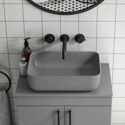 Arezzo 455 x 325mm Matt Grey Curved Rectangular Counter Top Basin