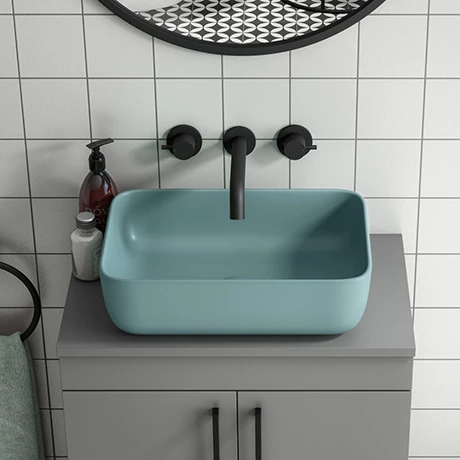 Arezzo 455 x 325mm Matt Green Curved Rectangular Counter Top Basin 1 Arezzo 455 x 325mm Matt Green Curved Rectangular Counter Top Basin