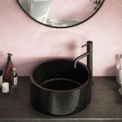 Arezzo Round 405mm Black Marble Effect Ceramic Counter Top Basin