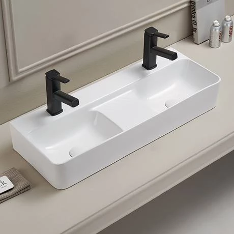 Arezzo Double Bowl Wall Mounted Basin - 810mm Wide - 1 Tap Hole per Bowl 3 Arezzo Double Bowl Wall Mounted Basin - 810mm Wide - 1 Tap Hole per Bowl - Image 3