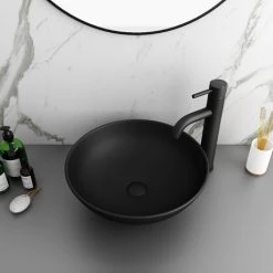 Arezzo 400mm Matt Black Round Counter Top Basin
