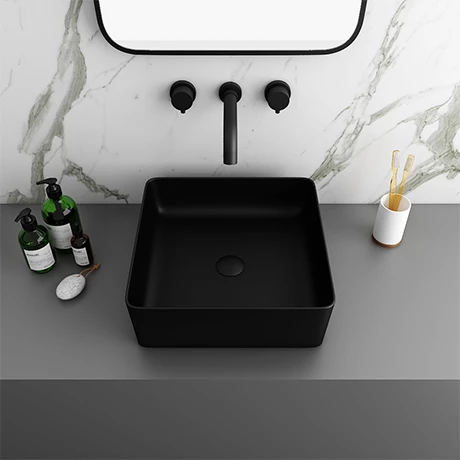 Arezzo 380 x 380mm Matt Black Square Counter Top Basin 1 Arezzo 380 x 380mm Matt Black Square Counter Top Basin