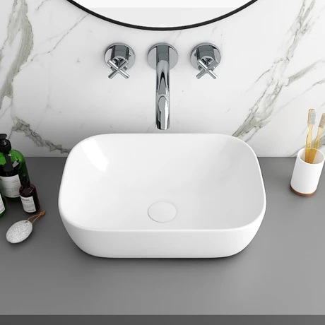 Arezzo 465 x 325mm Gloss White Curved Rectangular Counter Top Basin 1 Arezzo 465 x 325mm Gloss White Curved Rectangular Counter Top Basin