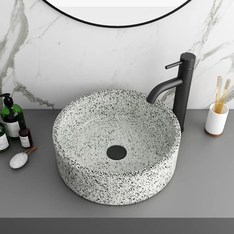 Arezzo Speckled Stone Effect Round Counter Top Basin - 410mm Diameter 1 Arezzo Speckled Stone Effect Round Counter Top Basin - 410mm Diameter