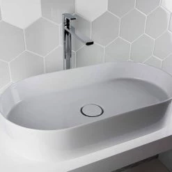 BagnoDesign Teatro Oval White 650 x 350mm Countertop Basin -Kitchen Sinks Shop BDS CIR 102 WH D3 460