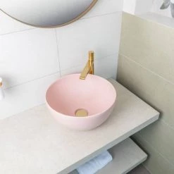 BagnoDesign Matt Pink Koy 400mm Round Countertop Basin -Kitchen Sinks Shop BDS KOY 702 MPK D2 460