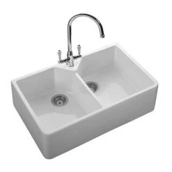 Rangemaster Double Bowl Belfast Ceramic Kitchen Sink -Kitchen Sinks Shop CDB800WH D2 460