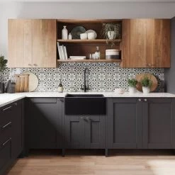 Rangemaster Grange Belfast Matt Black Ceramic Kitchen Sink inc. Basket Strainer Waste -Kitchen Sinks Shop CGR595MB D1 460