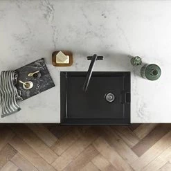 Rangemaster Grange Belfast Matt Black Ceramic Kitchen Sink inc. Basket Strainer Waste -Kitchen Sinks Shop CGR595MB D2 460