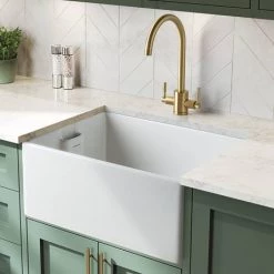 Rangemaster Grange Belfast White Ceramic Kitchen Sink incl. Basket Strainer Waste 8 Rangemaster Grange Belfast White Ceramic Kitchen Sink incl. Basket Strainer Waste -Kitchen Sinks Shop CGR595WH D1 460