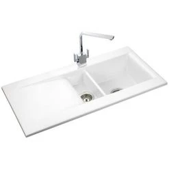 Rangemaster Nevada 1.5 Bowl Ceramic Kitchen Sink 7 Rangemaster Nevada 1.5 Bowl Ceramic Kitchen Sink -Kitchen Sinks Shop CNV2WH D3 460