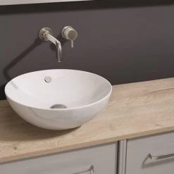Crosswater Castellon 430mm Carrara Marble/White Countertop Basin - CT0012BSCM+ -Kitchen Sinks Shop CT0012BSCM D2 460