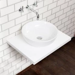 Nova Wall Hung Slimline Countertop Basin Shelf - Gloss White - 600 x 450mm -Kitchen Sinks Shop NV 600 WH n d1 460