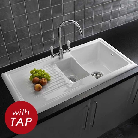 Reginox Traditional White Ceramic 1.5 Kitchen Sink + Mixer Tap 1 Reginox Traditional White Ceramic 1.5 Kitchen Sink + Mixer Tap