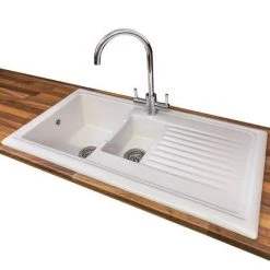 Reginox White Ceramic 1.5 Bowl Kitchen Sink - RL301CW -Kitchen Sinks Shop RL301CW n d2 460