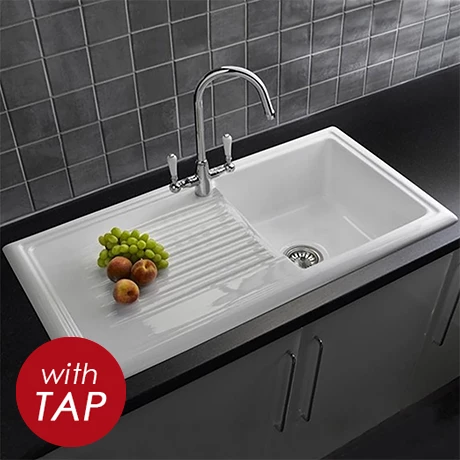 Reginox White Ceramic 1.0 Bowl Kitchen Sink + Mixer Tap 1 Reginox White Ceramic 1.0 Bowl Kitchen Sink + Mixer Tap