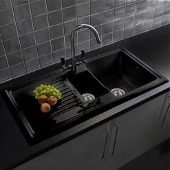 Reginox Traditional Black Ceramic 1.5 Bowl Kitchen Sink