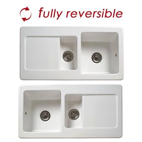 Reginox Contemporary White Ceramic 1.5 Bowl Kitchen Sink - RL501CW 2 Reginox Contemporary White Ceramic 1.5 Bowl Kitchen Sink - RL501CW - Image 2