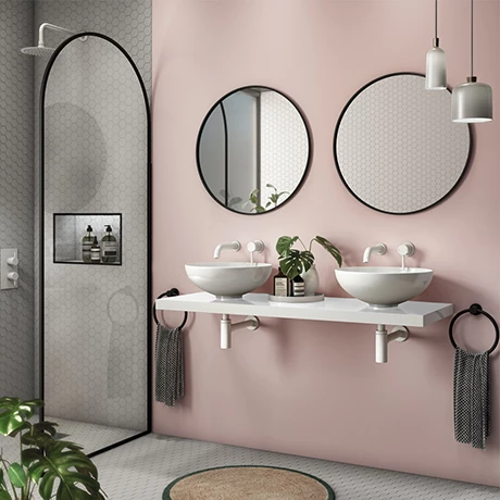 Venice Floating Basin Shelf (Gloss White - 1200mm Wide) incl. 2 Round Basins 1 Venice Floating Basin Shelf (Gloss White - 1200mm Wide) incl. 2 Round Basins