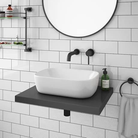 Venice Floating Basin Shelf (Gloss Grey - 600mm Wide) 4 Venice Floating Basin Shelf (Gloss Grey - 600mm Wide) - Image 4