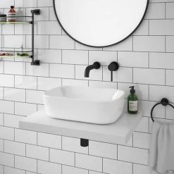 Venice Floating Basin Shelf (Gloss White - 600mm Wide) 9 Venice Floating Basin Shelf (Gloss White - 600mm Wide) -Kitchen Sinks Shop V6GWSLF d4 460
