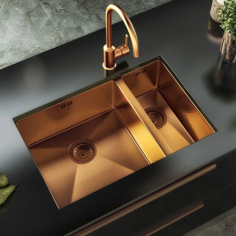 Venice 1.5 Bowl Brushed Copper Undermount Stainless Steel Kitchen Sink + Wastes 1 Venice 1.5 Bowl Brushed Copper Undermount Stainless Steel Kitchen Sink + Wastes