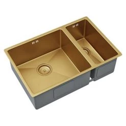 Venice 1.5 Bowl Brushed Gold Undermount Stainless Steel Kitchen Sink + Wastes 5 Venice 1.5 Bowl Brushed Gold Undermount Stainless Steel Kitchen Sink + Wastes -Kitchen Sinks Shop VSNK008 D2 460